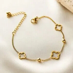 Gold Plated Stainless Steel Clover Cutout Bracelet